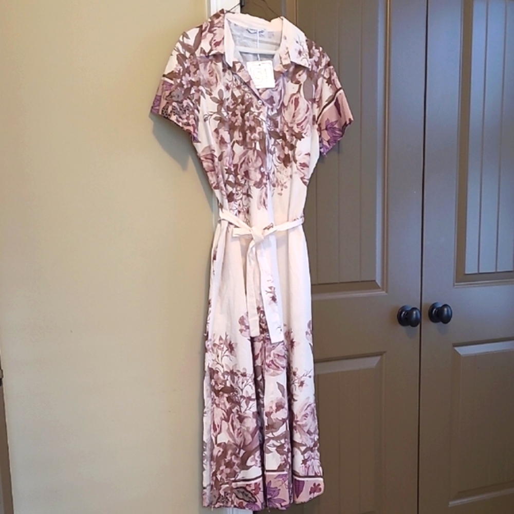 Italian Floral Maxi Dress in Purple and Cream
